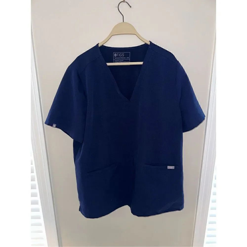 FIGS Blue Scrub V-Neck Top Technical Collection 2-Pocket Women's Size XXL